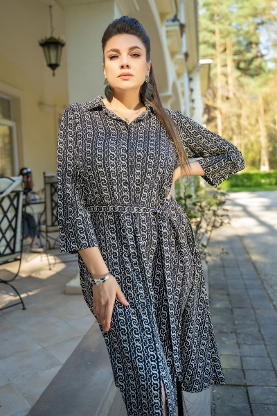 Платье женское на каждый день с поясом и рукавами 7/8 Andina 819 черный - фото 11