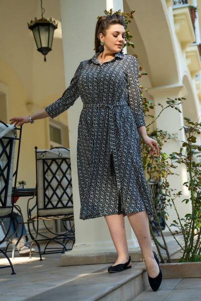 Платье женское на каждый день с поясом и рукавами 7/8 Andina 819 черный - фото 7