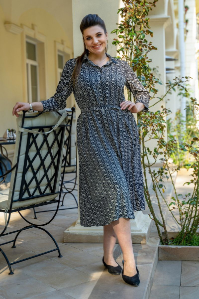 Платье женское на каждый день с поясом и рукавами 7/8 Andina 819 черный - фото 1