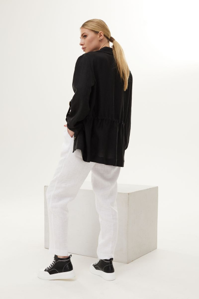 Леновый костюм 2-ка: жакет и брюки свободного кроя DAVA 174 черный-белый - фото 3