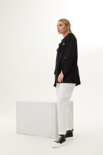 Леновый костюм 2-ка: жакет и брюки свободного кроя DAVA 174 черный-белый - фото 2