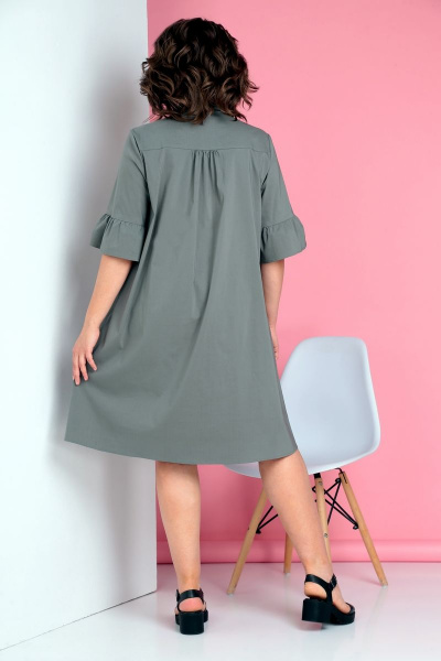 Платье на каждый день из хлопка трапециевидного силуэта Ивелта плюс 1815 серо-зелёный - фото 4