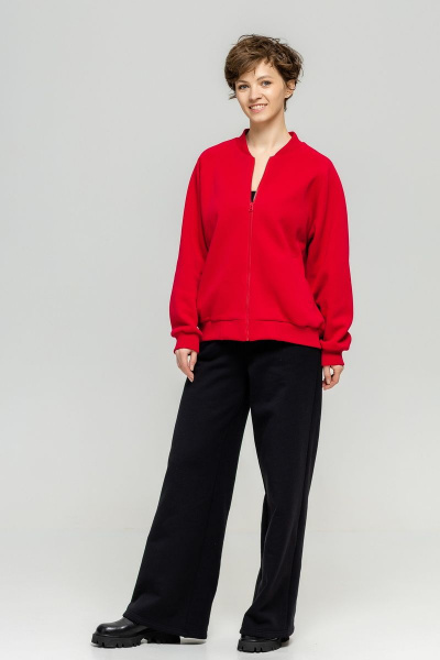 Красный оверсайз бомбер из футера с начесом и карманами Twok 702225 красный - фото 6