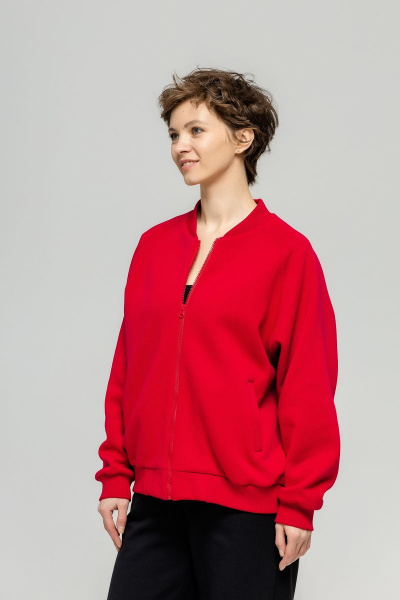 Красный оверсайз бомбер из футера с начесом и карманами Twok 702225 красный - фото 5