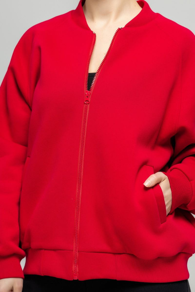 Красный оверсайз бомбер из футера с начесом и карманами Twok 702225 красный - фото 3