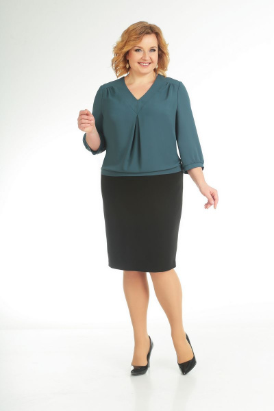 Блуза трикотажная с V-образным вырезом и резинкой Slaviaelit 437 зеленый - фото 1