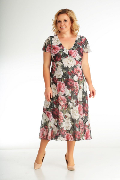 Платье облегающее из шифона с V-образным вырезом Slaviaelit 428 бордо - фото 1