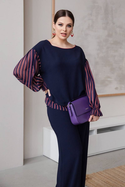 Демисезонный свитшот с баской и разрезами из вискозы ASV 2615 темно-синий - фото 6