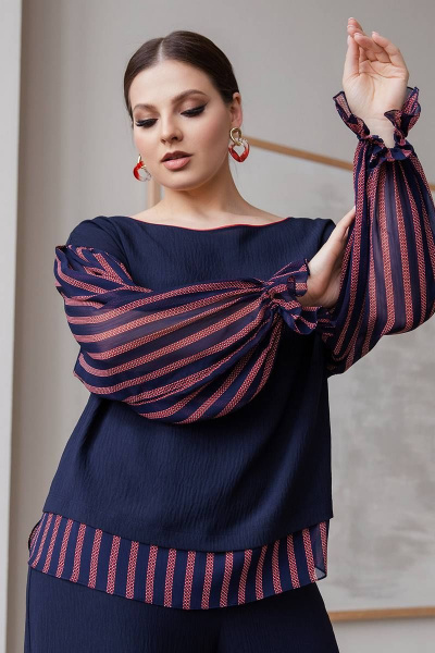 Демисезонный свитшот с баской и разрезами из вискозы ASV 2615 темно-синий - фото 1