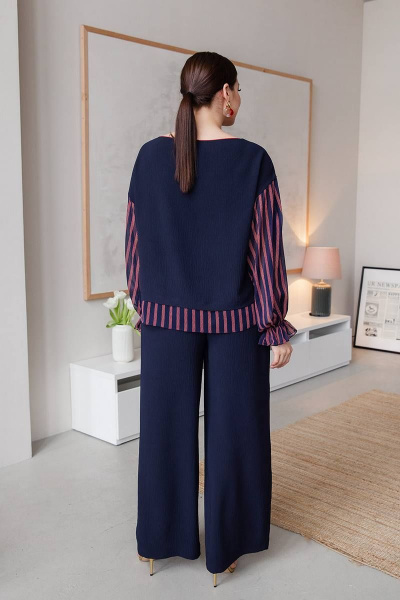 Демисезонный свитшот с баской и разрезами из вискозы ASV 2615 темно-синий - фото 4