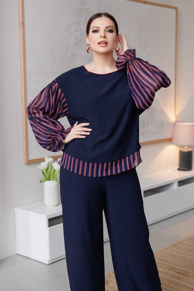 Демисезонный свитшот с баской и разрезами из вискозы ASV 2615 темно-синий - фото 3