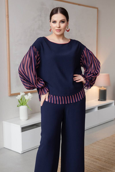 Демисезонный свитшот с баской и разрезами из вискозы ASV 2615 темно-синий - фото 2