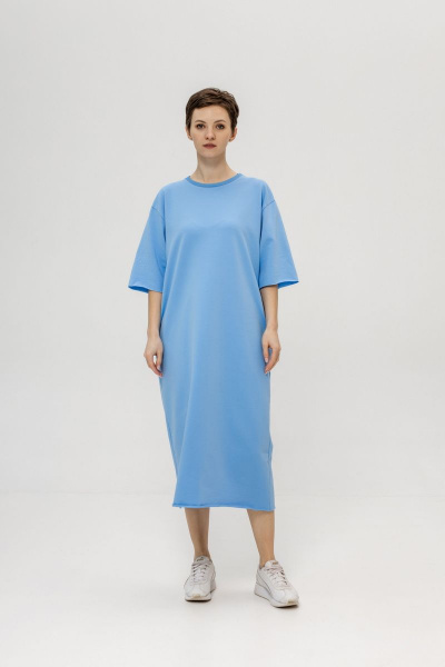 Платье из футера трикотажа с длинной юбкой и карманами Twok 903225 голубой - фото 4