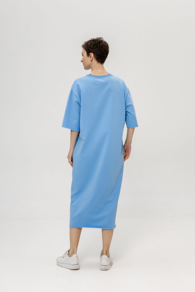 Платье из футера трикотажа с длинной юбкой и карманами Twok 903225 голубой - фото 2