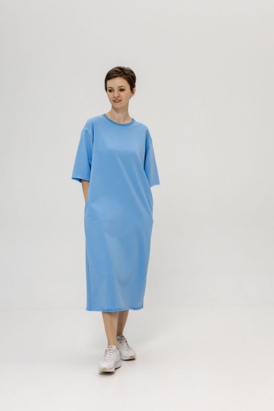 Платье из футера трикотажа с длинной юбкой и карманами Twok 903225 голубой - фото 3