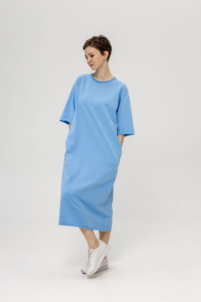 Платье из футера трикотажа с длинной юбкой и карманами Twok 903225 голубой - фото 1