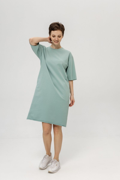 Летнее платье из футера трикотажа с глубокими карманами Twok 902125 пыльная_мята - фото 5