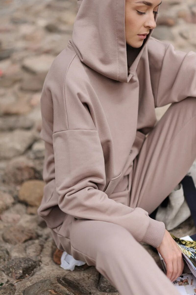 Брюки и худи из хлопка трикотажа на каждый день Twok 115225 какао - фото 3
