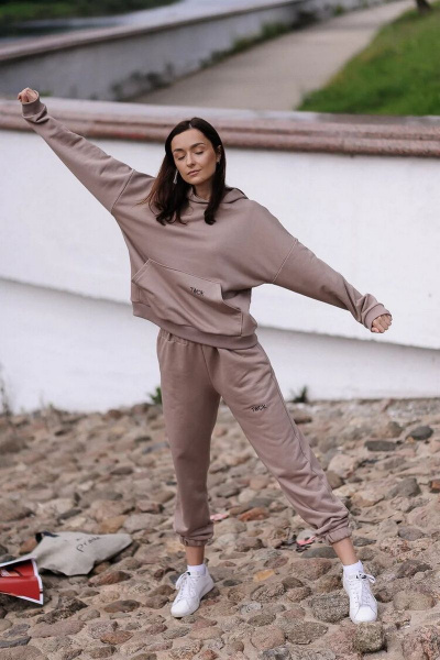 Брюки и худи из хлопка трикотажа на каждый день Twok 115225 какао - фото 1