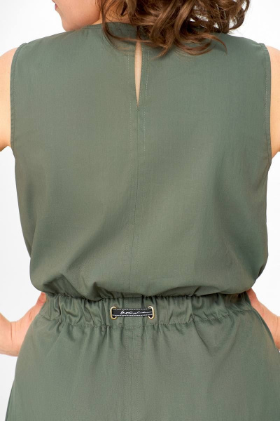 Платье Х-образного силуэта из хлопка с кулисной талией Swallow 664.1 хаки - фото 10