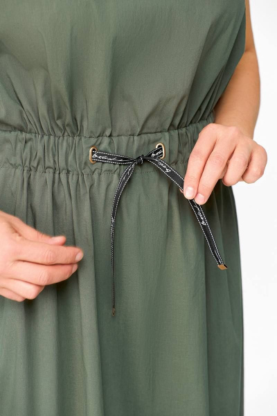 Платье Х-образного силуэта из хлопка с кулисной талией Swallow 664.1 хаки - фото 8