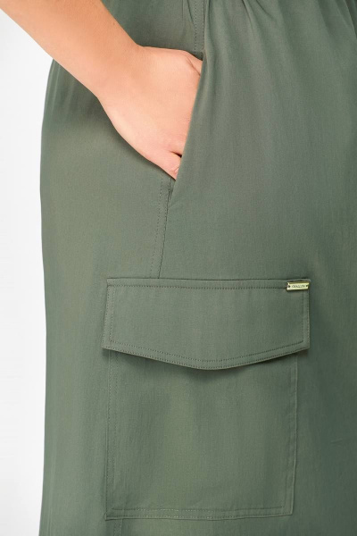 Платье Х-образного силуэта из хлопка с кулисной талией Swallow 664.1 хаки - фото 7