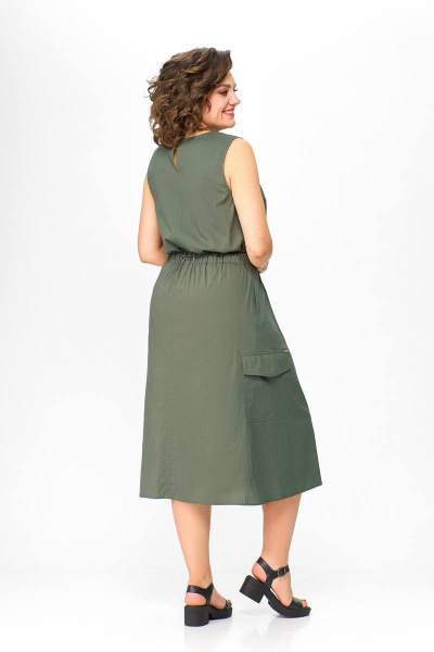 Платье Х-образного силуэта из хлопка с кулисной талией Swallow 664.1 хаки - фото 6