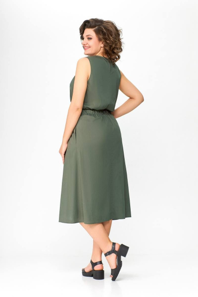 Платье Х-образного силуэта из хлопка с кулисной талией Swallow 664.1 хаки - фото 5