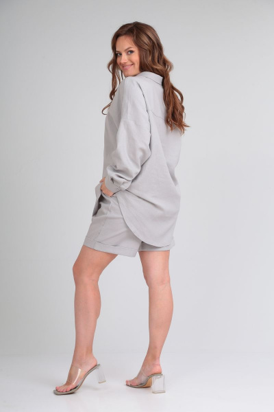 Льняной костюм с рубашкой и шортами для жарких летних дней Michel chic 1332 серый - фото 5