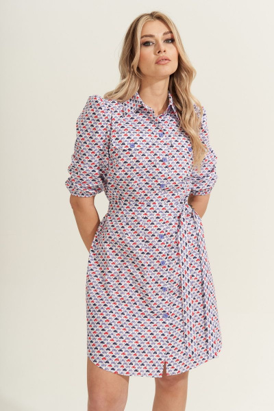 Платье с рубашечным воротником, пуговичной застежкой и поясом Gizart 5211ц - фото 3