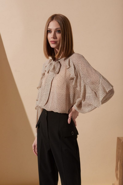 Блуза из шифона с ромбовым дизайном и V-образным вырезом DAVYDOV 9086 беж - фото 1