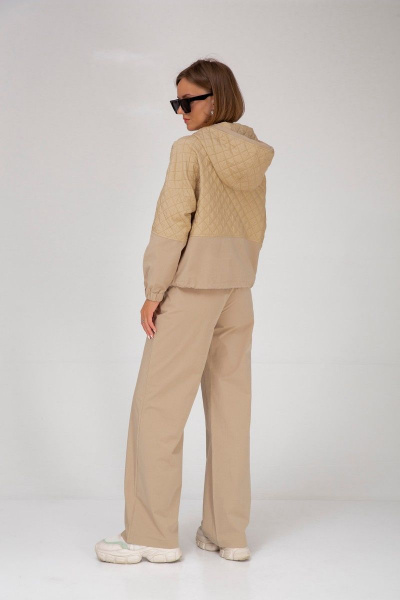 Бежевые брюки из текстиля и хлопка с резинкой и карманами Mixan 3037 - фото 2