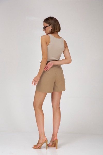 Бежевый костюм жакет и шорты из легкой ткани Mixan 4040 - фото 3