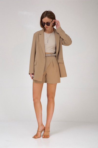 Бежевый костюм жакет и шорты из легкой ткани Mixan 4040 - фото 1
