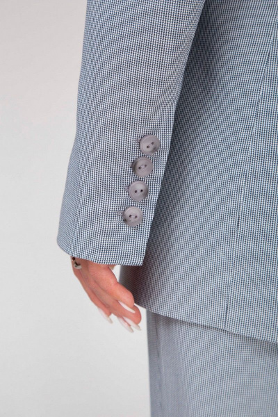 Голубой двубОРный жакет и брюки из костюмной ткани лето Mixan 4041/1 - фото 6