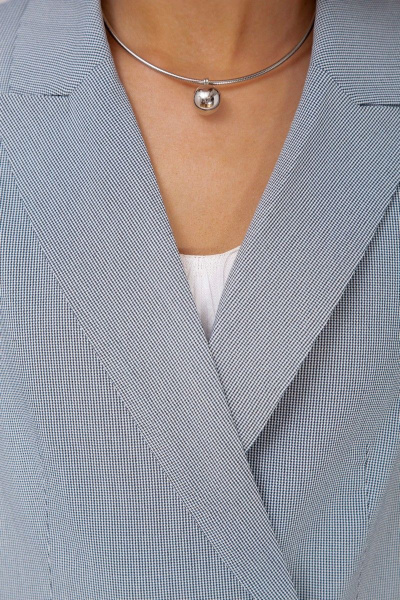 Голубой двубОРный жакет и брюки из костюмной ткани лето Mixan 4041/1 - фото 4