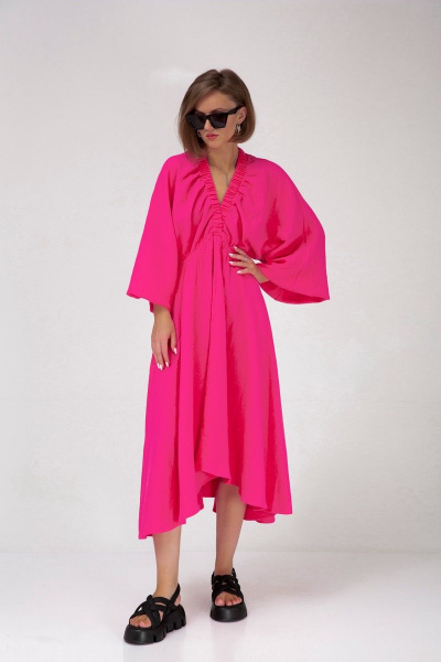 Платье из хлопка с эластичной талией и широкими рукавами Mixan 5034 - фото 1