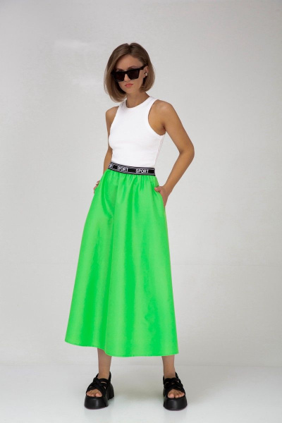 Зеленая юбка А-силуэта с принтом и притачным поясом Mixan 6004/2 - фото 1