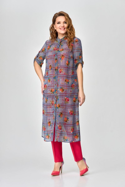 Блуза, брюки и кардиган в ярком стиле из текстиля и шифона DaLi 2629 красный - фото 4