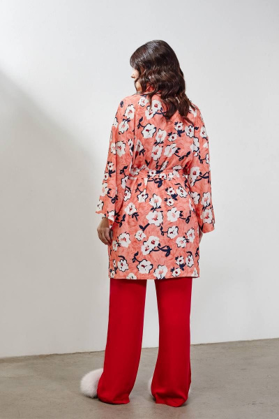 Халат-кимоно с глубоким запахом и карманами INAYA 01-003 коралловый_букет - фото 3