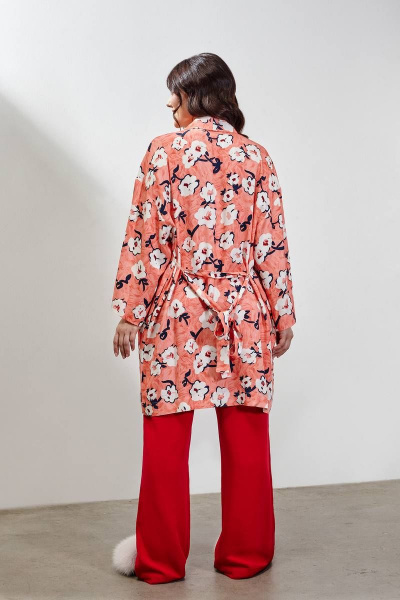 Халат-кимоно с глубоким запахом и карманами INAYA 01-003 коралловый_букет - фото 2