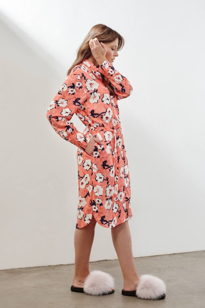 Платье-рубашка с разрезами и воротником на пуговицах INAYA 03-001 коралловый_букет - фото 3