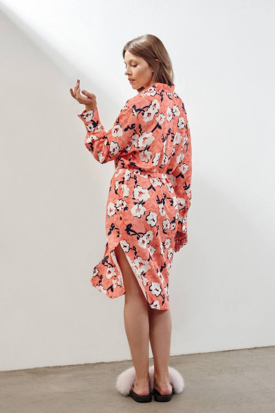 Платье-рубашка с разрезами и воротником на пуговицах INAYA 03-001 коралловый_букет - фото 2