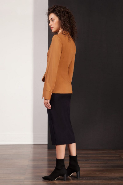 приталенная блуза из стрейчевого хлопка с бантом Nova Line 20131 коричневый - фото 3