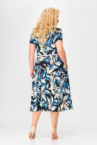 Платье полуприлегающего силуэта из хлопка с ремнем и карманами Swallow 667.2 принт_цветные_листья - фото 6