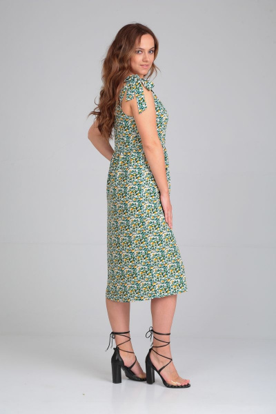 Летнее нарядное платье из вискозы с карманами и завязками Michel chic 2130 зеленый-цветы - фото 4
