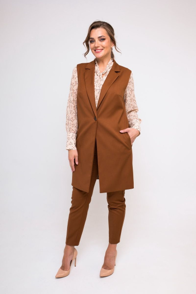 Демисезонный комплект для делового образа из текстиля SandyNa 130560 медно-коричневый - фото 1