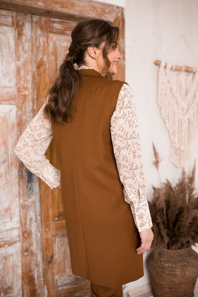 Демисезонный комплект для делового образа из текстиля SandyNa 130560 медно-коричневый - фото 4