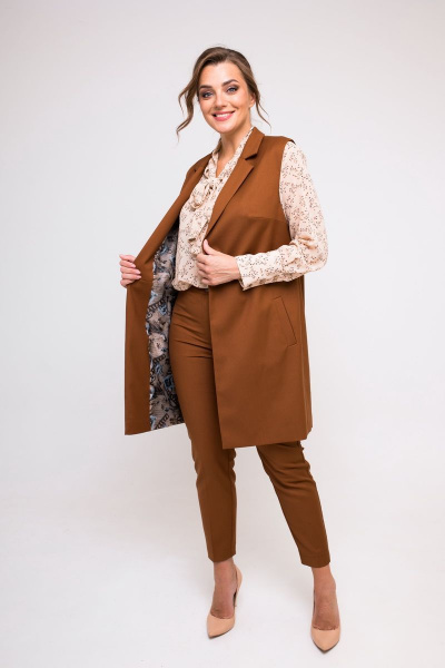 Демисезонный комплект для делового образа из текстиля SandyNa 130560 медно-коричневый - фото 6