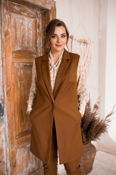 Демисезонный комплект для делового образа из текстиля SandyNa 130560 медно-коричневый - фото 9